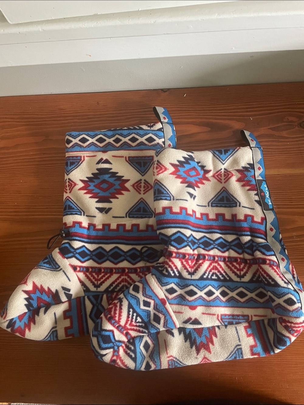 Aztec Pattern Fleece Boot Covers - Cream, Blue & Red
